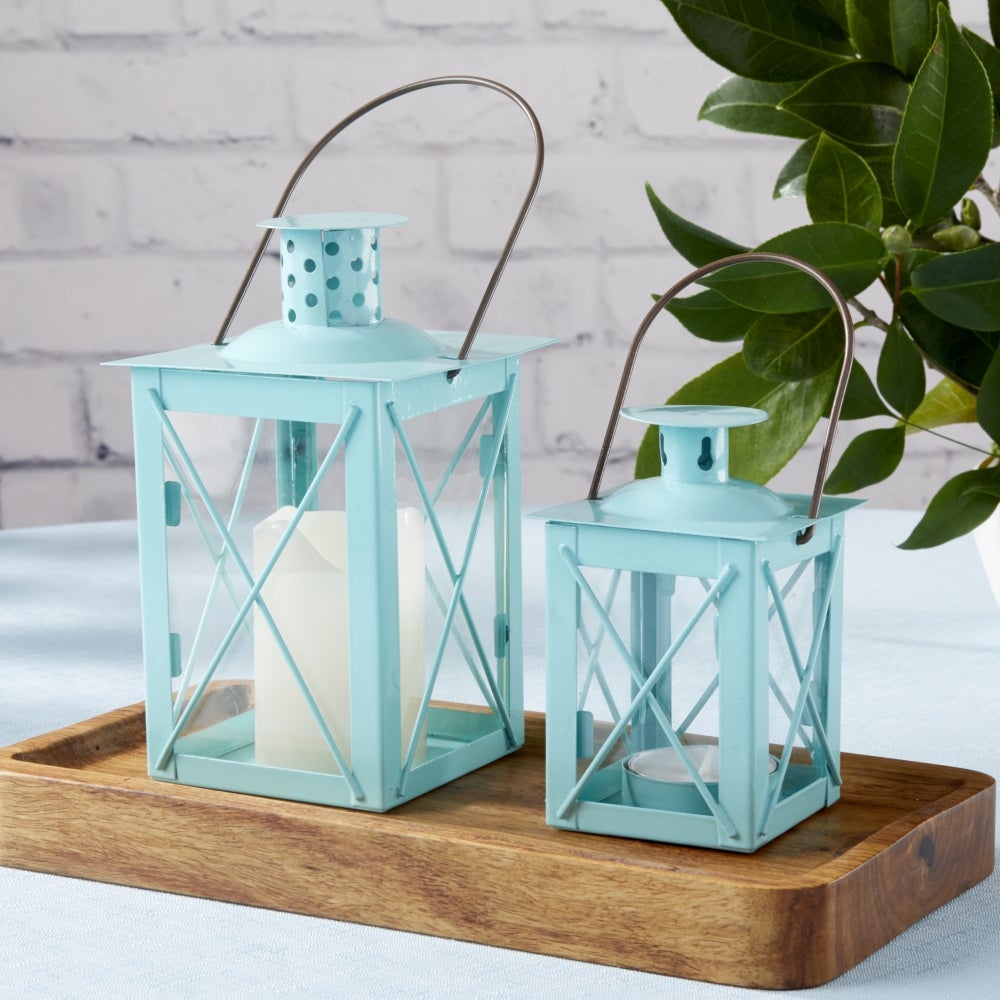 Luminous Blue Lantern Tea Light Holder - Medium Alternate Image 2, Kate Aspen | Lantern