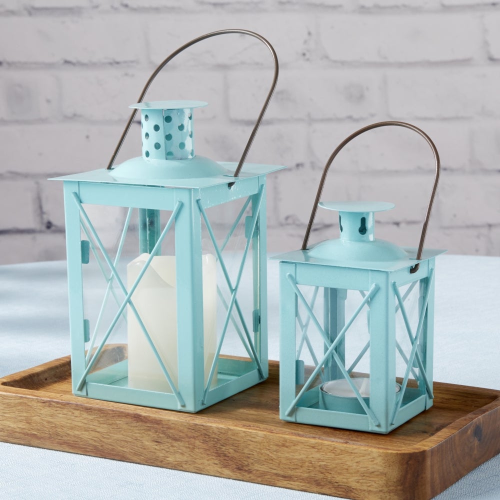 Luminous Blue Lantern Tea Light Holder - Medium Alternate Image 5, Kate Aspen | Lantern