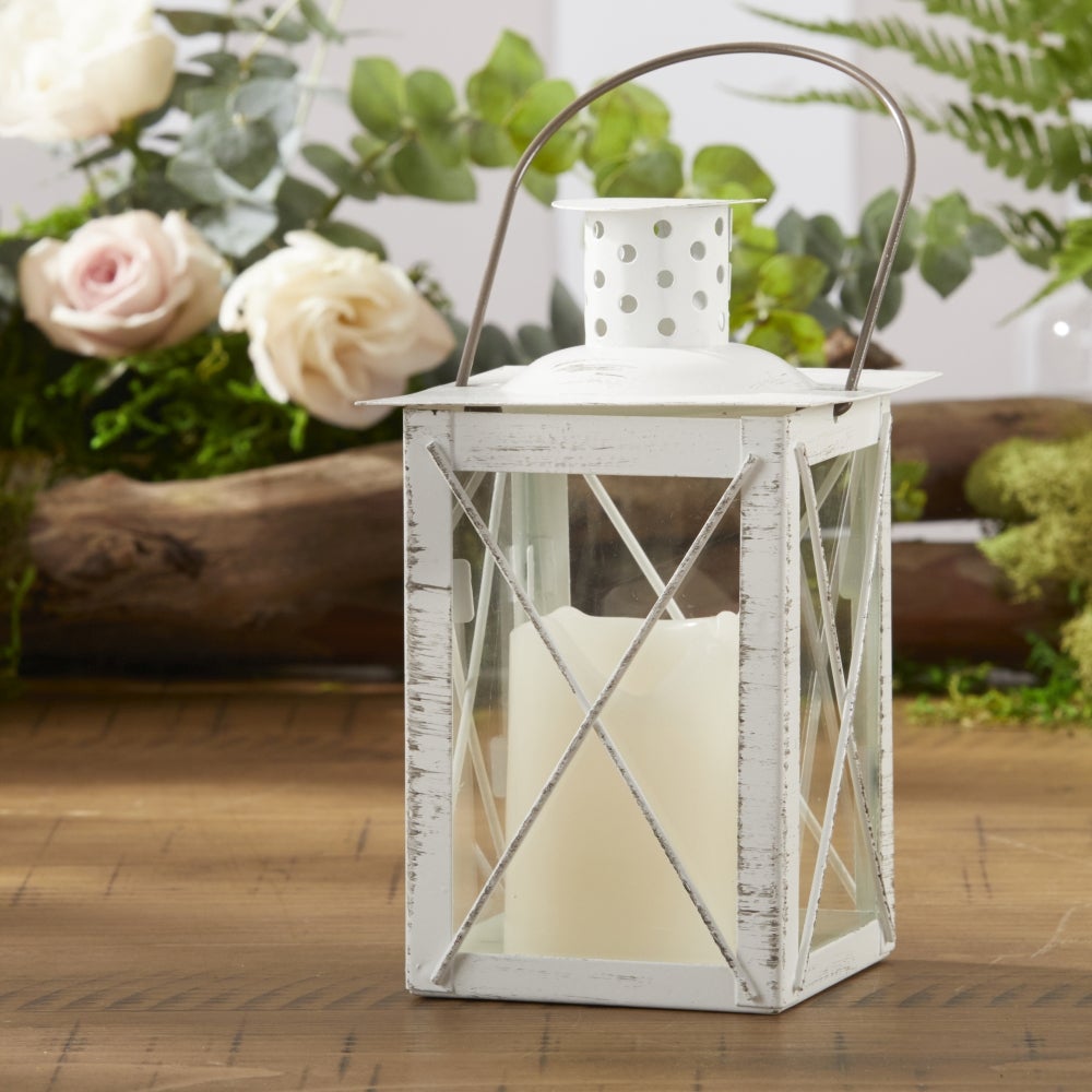 Kate Aspen Luminous Distressed White Mini-Lantern Tea Light Holder