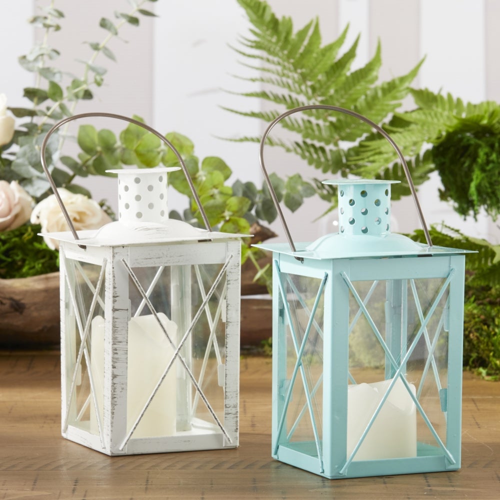 Kate Aspen Luminous Distressed White Mini-Lantern Tea Light Holder