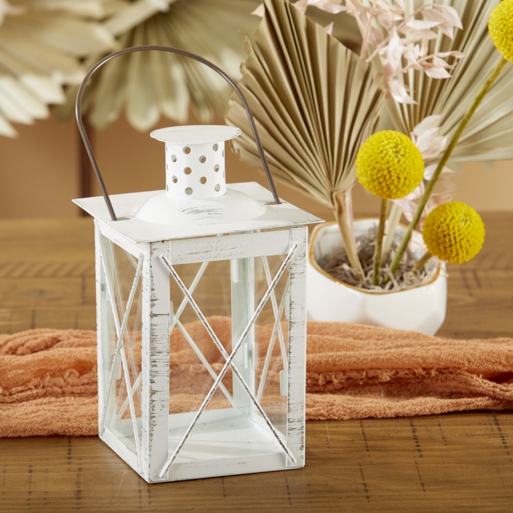 Kate Aspen Luminous Distressed White Mini-Lantern Tea Light Holder