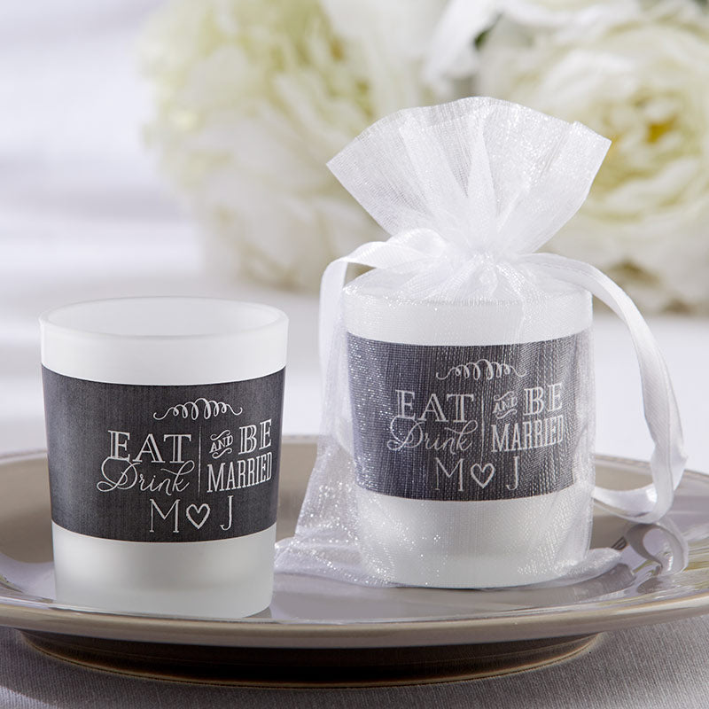 Personalized Frosted Glass Votive - Eat, Drink & Be Married