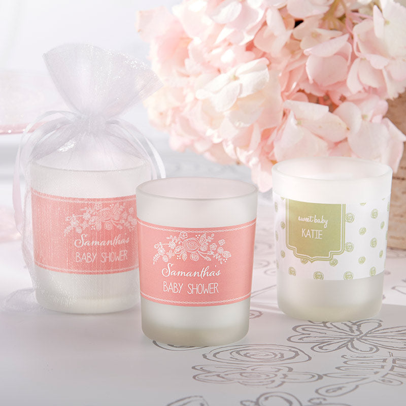 Personalized Frosted Glass Votive - Kate's Rustic Baby Shower Collection