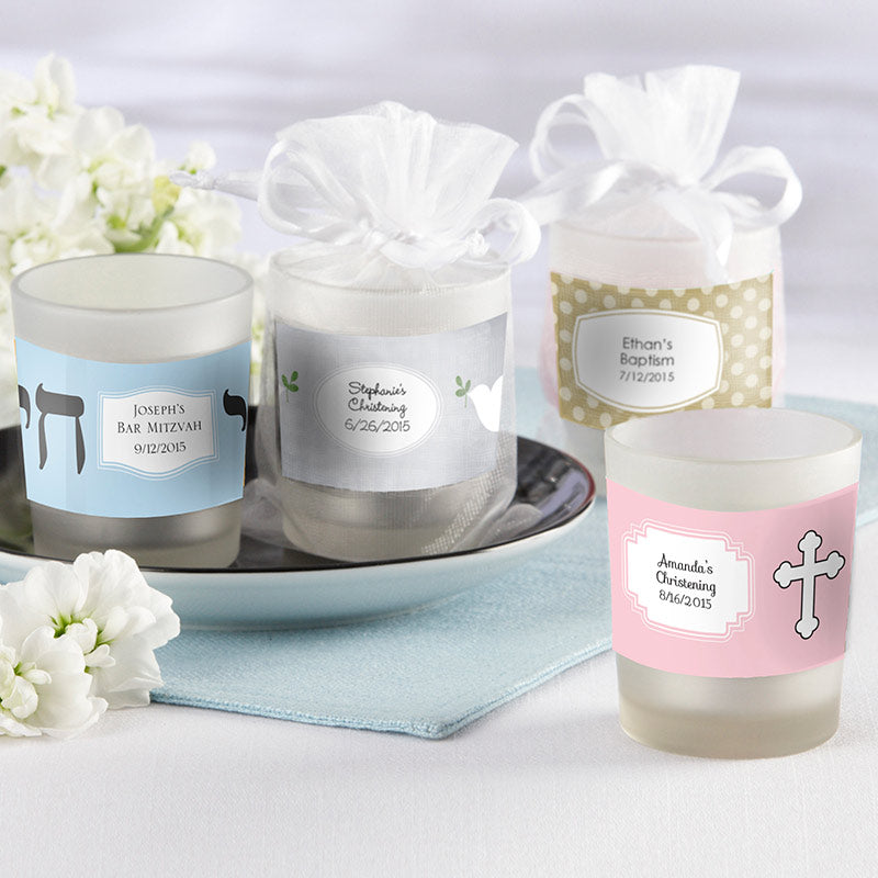 Frosted Glass Votive-Religious (Available Personalized)