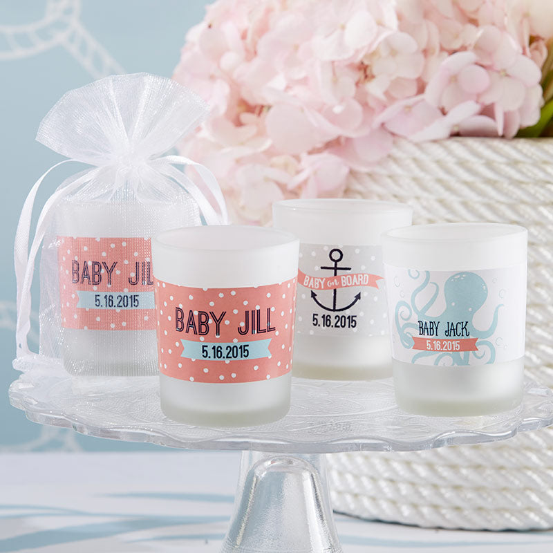 Personalized Frosted Glass Votive - Kate's Nautical Baby Shower Collection