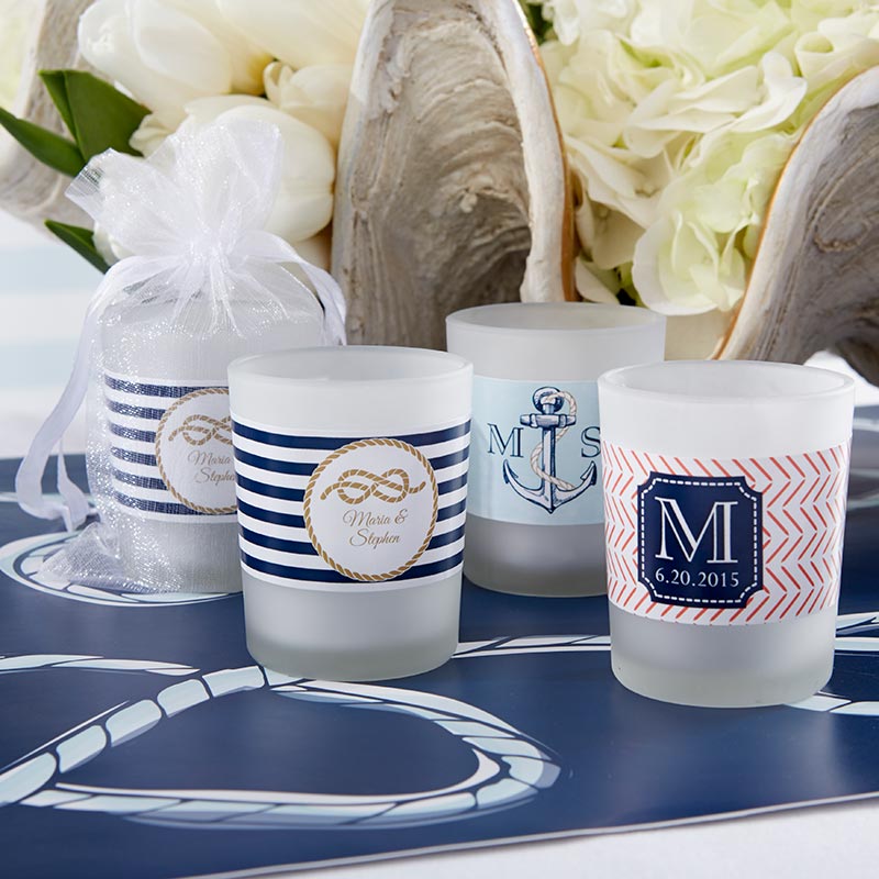Personalized Frosted Glass Votive - Kate's Nautical Wedding Collection