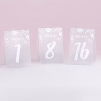 White Frosted Floral Tented Table Numbers (1-18) Main Image, Kate Aspen | Table Numbers