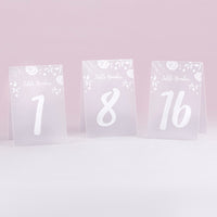 Thumbnail for White Frosted Floral Tented Table Numbers (1-18) Main Image, Kate Aspen | Table Numbers