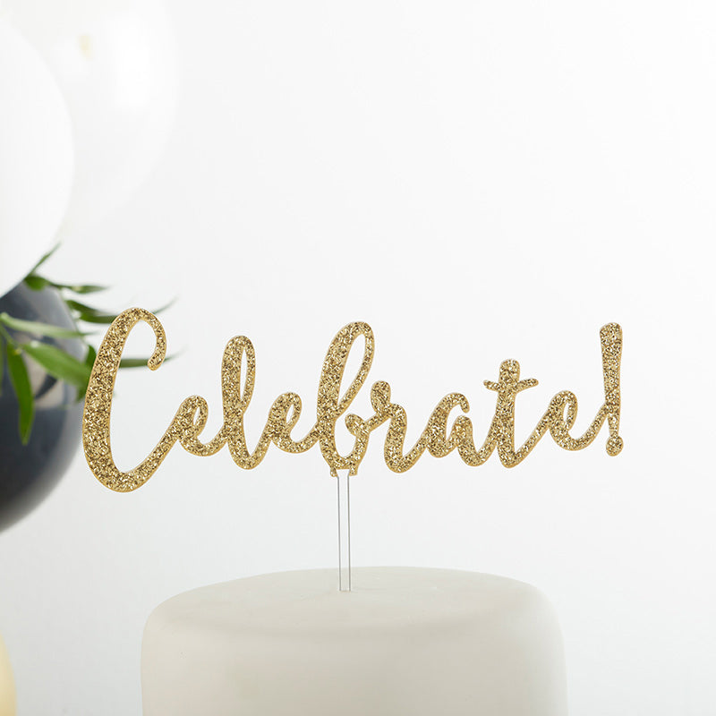 Gold Glitter Acrylic Cake Topper - Celebrate