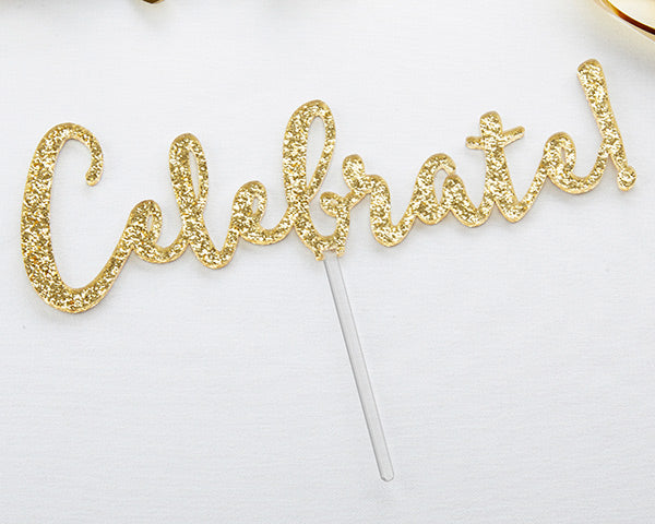 Gold Glitter Acrylic Cake Topper - Celebrate