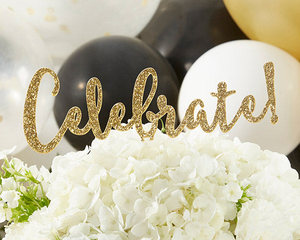 Gold Glitter Acrylic Cake Topper - Celebrate
