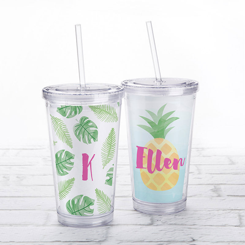 Acrylic Tumbler with Personalized Insert - Pineapples & Palms