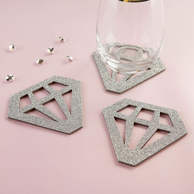 Silver Glitter Diamond Shaped Coaster (Set of 4)