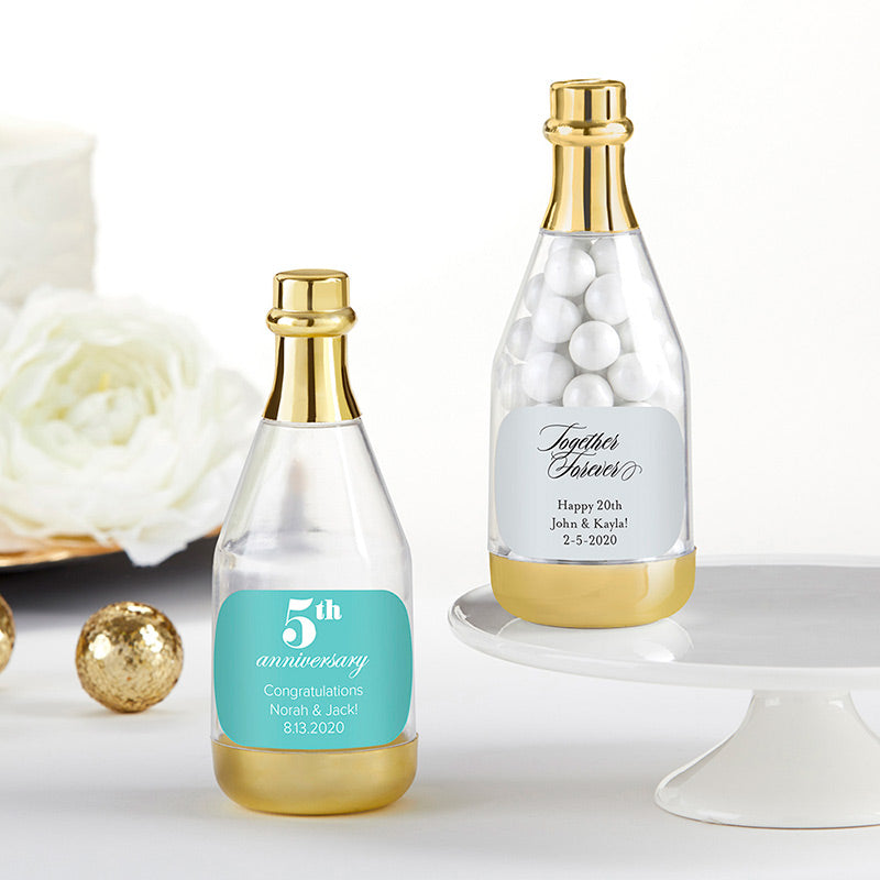 Personalized Gold Metallic Champagne Bottle Favor Container - Anniversary (Set of 12) Main Image, Kate Aspen | Favor Container
