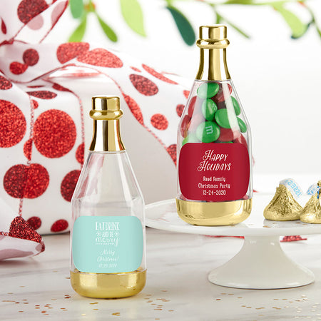 Personalized Gold Metallic Champagne Bottle Favor Container - Holiday (Set of 12) Main Image, Kate Aspen | Favor Container