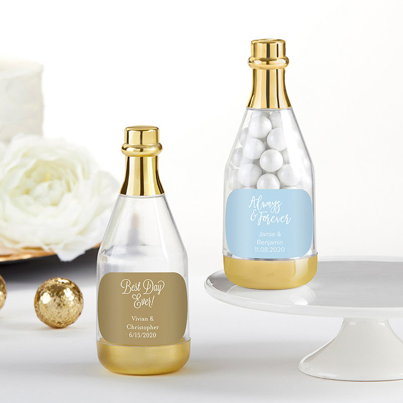 Personalized Gold Metallic Champagne Bottle Favor Container - Wedding (Set of 12) Main Image, Kate Aspen | Favor Container