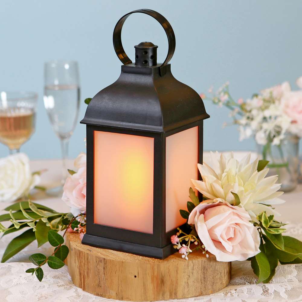 Battery-Operated Metal Lantern with LED Candle - 14 Black Window