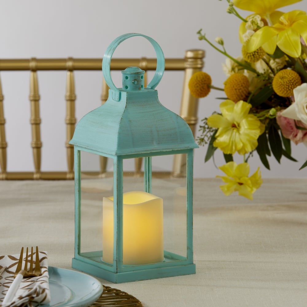 LED Vintage Decorative Blue Lantern - Marrakesh (Set of 2) Alternate Image 3, Kate Aspen | Lantern