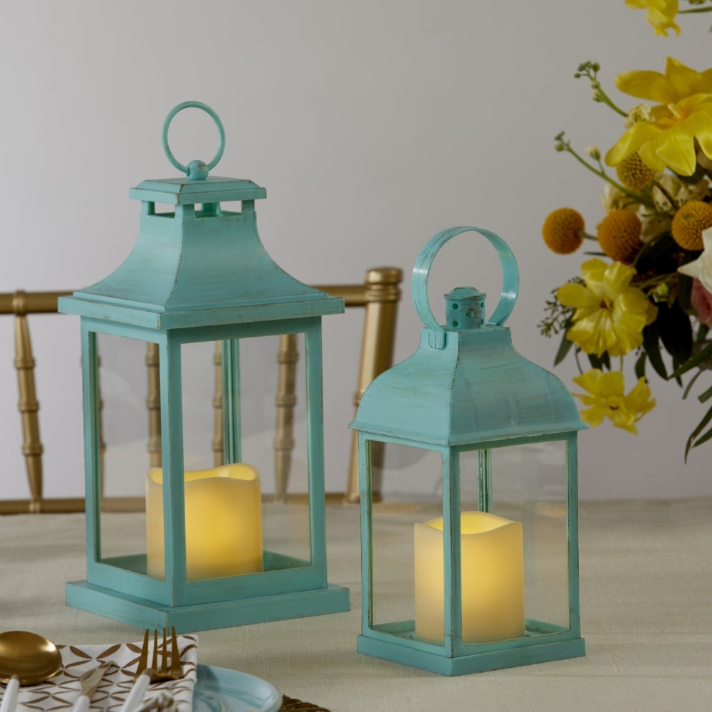 LED Vintage Decorative Blue Lantern - Marrakesh (Set of 2) Alternate Image 4, Kate Aspen | Lantern