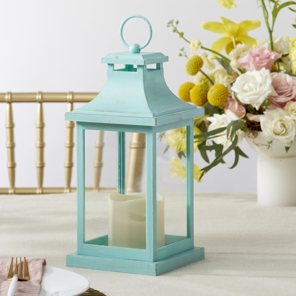 LED Vintage Decorative Blue Lantern - Hampton Main Image, Kate Aspen | Lantern