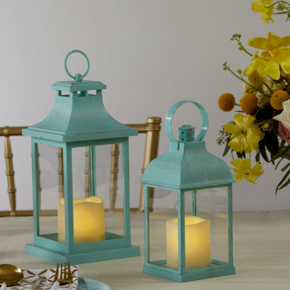 LED Vintage Decorative Blue Lantern - Hampton Alternate Image 4, Kate Aspen | Lantern