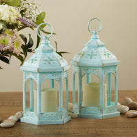 LED Blue Hexagon Distressed Lantern (Set of 2) Main Image, Kate Aspen | Lantern