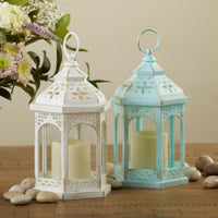 LED Blue Hexagon Distressed Lantern (Set of 2) Alternate Image 4, Kate Aspen | Lantern
