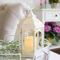 Thumbnail for LED White Hexagon Distressed Lantern (Set of 2) Alternate Image 2, Kate Aspen | Lantern