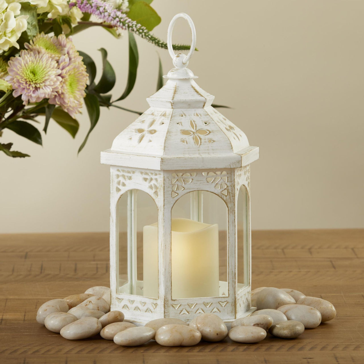 LED White Hexagon Distressed Lantern (Set of 2) Alternate Image 4, Kate Aspen | Lantern