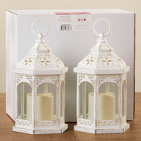 LED White Hexagon Distressed Lantern (Set of 2) Alternate Image 5, Kate Aspen | Lantern