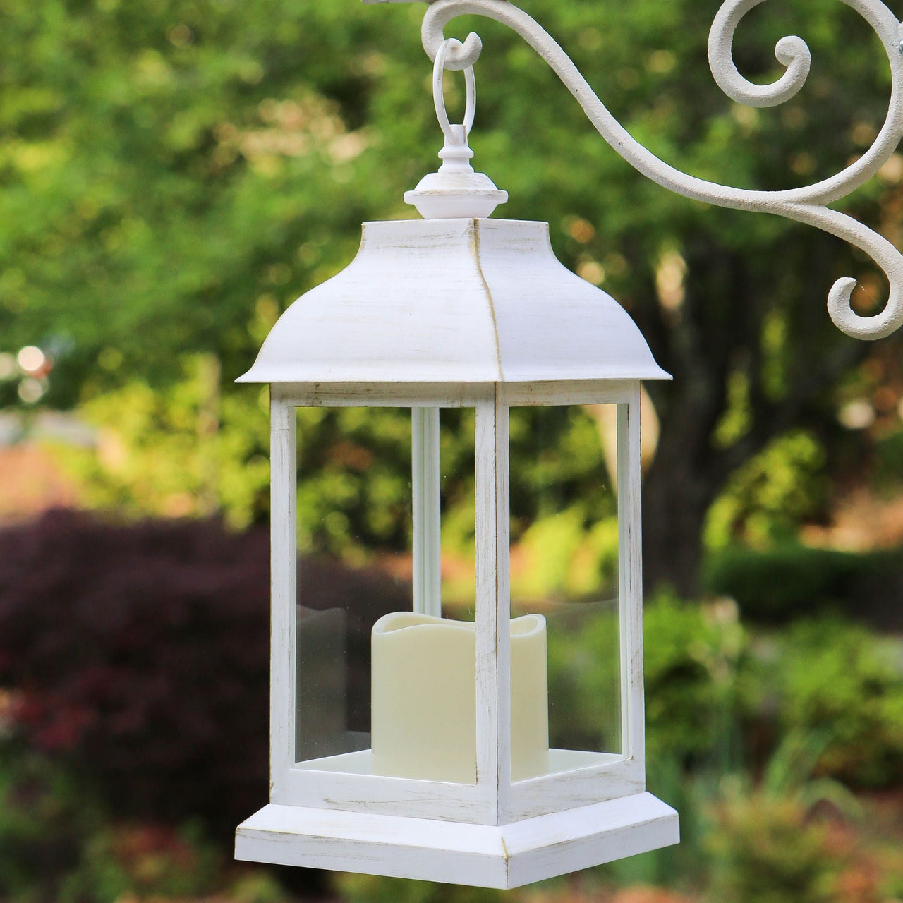 LED Vintage Decorative Distressed White Lantern - Manchester Alternate Image 3, Kate Aspen | Lantern