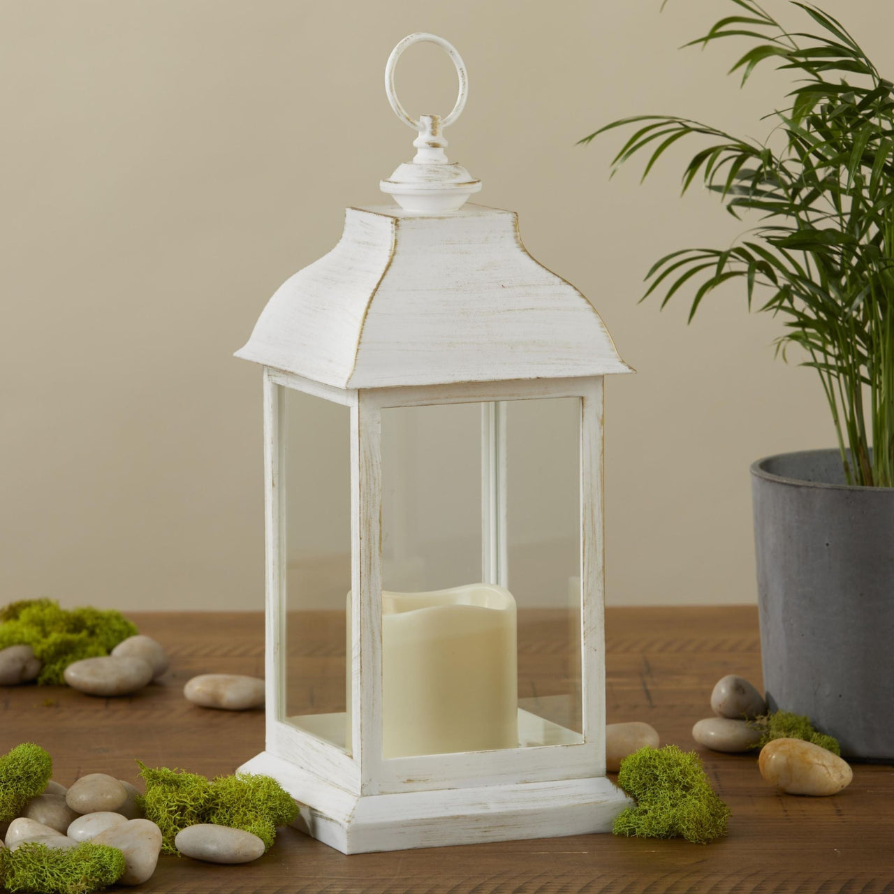 LED Vintage Decorative Distressed White Lantern - Manchester Alternate Image 4, Kate Aspen | Lantern