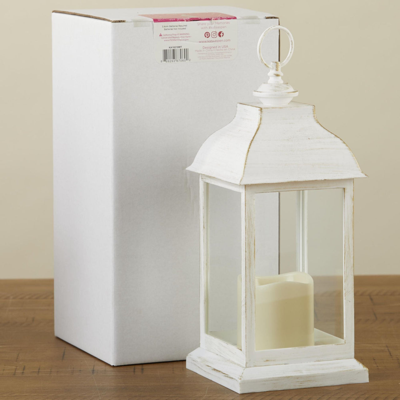 LED Vintage Decorative Distressed White Lantern - Manchester Alternate Image 5, Kate Aspen | Lantern