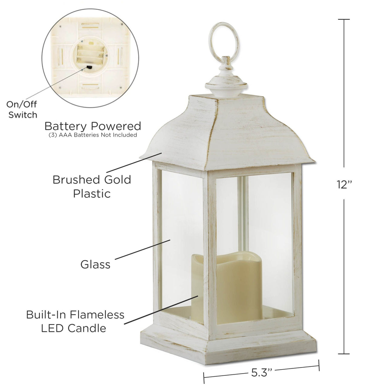  Rustic Old Fashioned Light Up Lantern, Metal/Glass