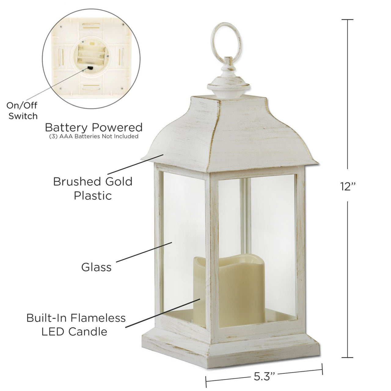 LED Vintage Decorative Distressed White Lantern - Manchester Alternate Image 6, Kate Aspen | Lantern