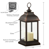 Thumbnail for LED Vintage Decorative Copper Lantern - Manchester Alternate Image 6, Kate Aspen | Lantern