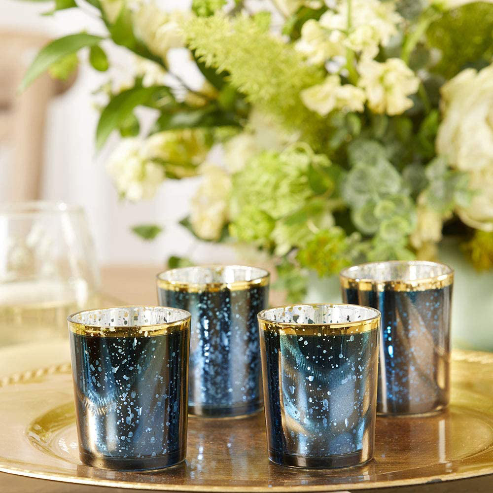 Kate Aspen 20191NA Blue Mercury Glass Tea Light Holder Set of 4