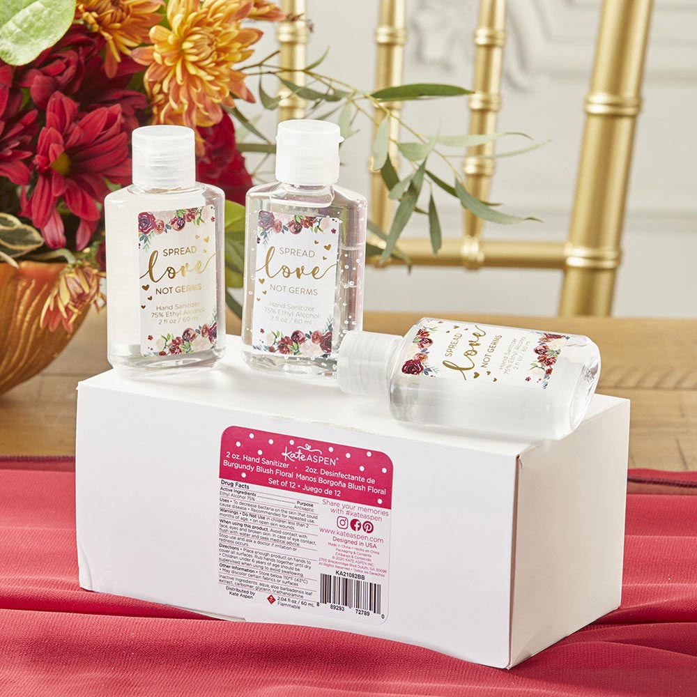 2 oz. Hand Sanitizer - Burgundy Blush Floral (Set of 12) Alternate Image 5, Kate Aspen | Hand Sanitizer