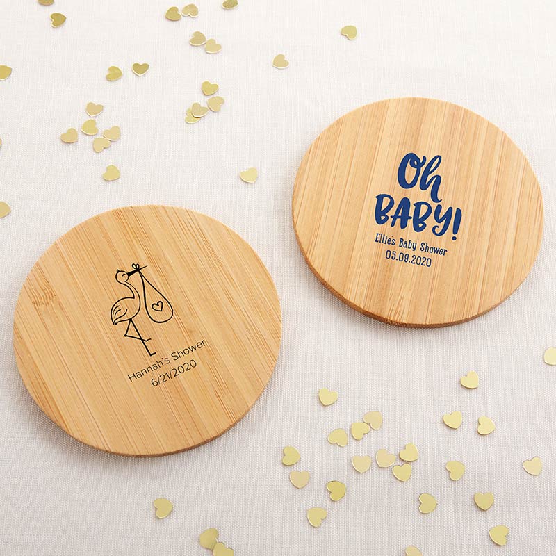 Personalized Wood Round Coaster - Baby Shower (Set of 12)