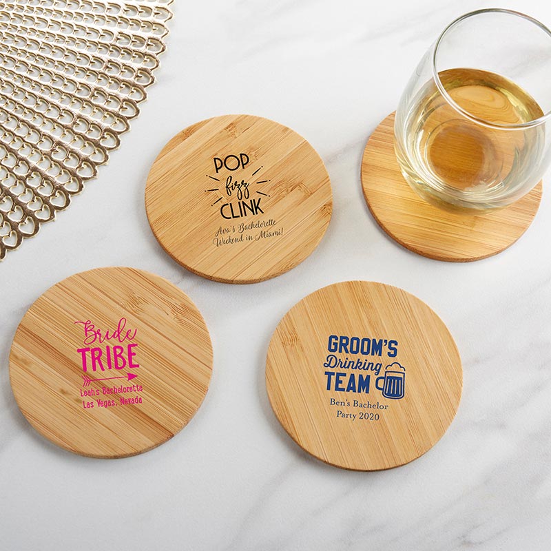 Personalized Wood Round Coaster - Bachelor & Bachelorette (Set of 12)