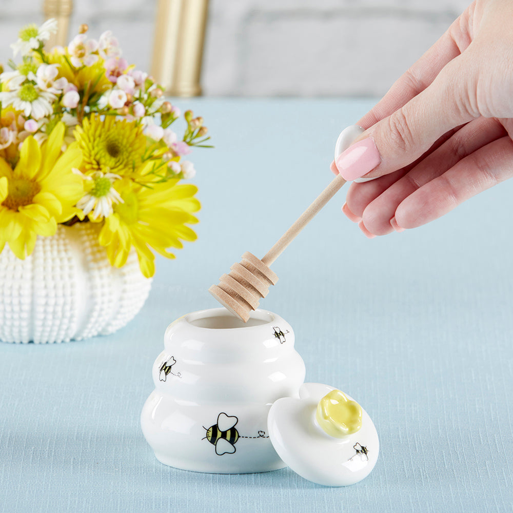 Sweet As Can Bee Ceramic Honey Pot with Wooden Dipper Alternate Image 2 Kate Aspen | Honey Pot