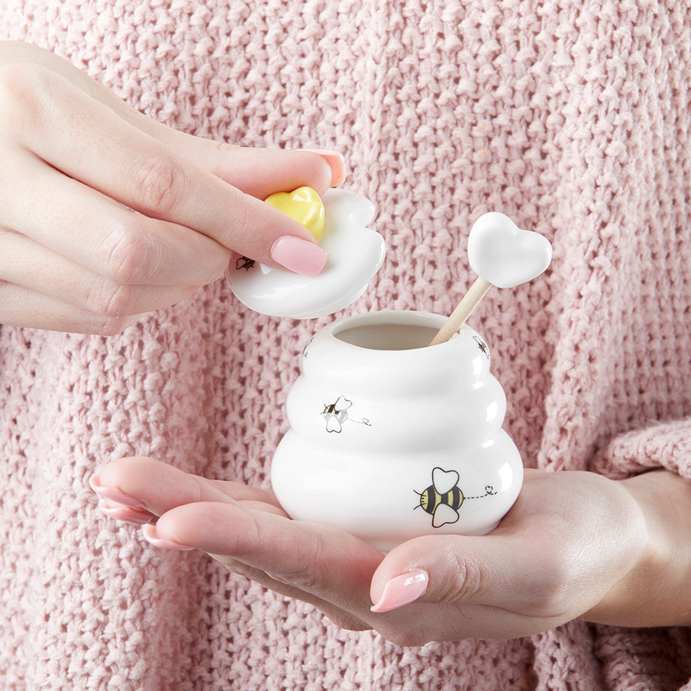 Sweet As Can Bee Ceramic Honey Pot with Wooden Dipper Alternate Image 3 Kate Aspen | Honey Pot