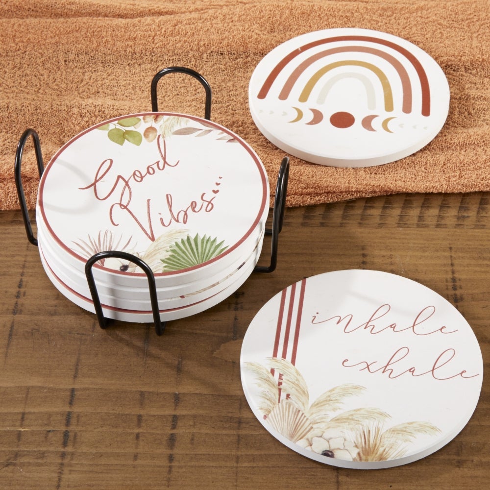 Boho Ceramic Coaster with Holder (Set of 6) Main Image, Kate Aspen | Coaster