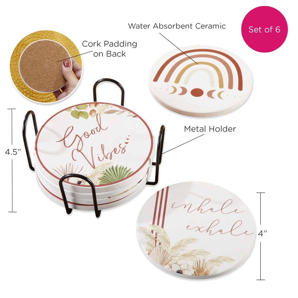 Boho Ceramic Coaster with Holder (Set of 6) Alternate Image 6, Kate Aspen | Coaster