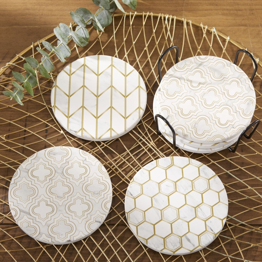 Marbling Effect Coasters - White and Gold