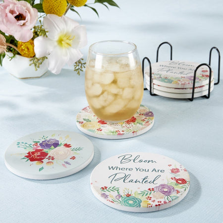 Garden Blooms Ceramic Coaster with Holder (Set of 6) Main Image, Kate Aspen | Coaster