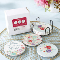 Thumbnail for Garden Blooms Ceramic Coaster with Holder (Set of 6) Alternate Image 5, Kate Aspen | Coaster