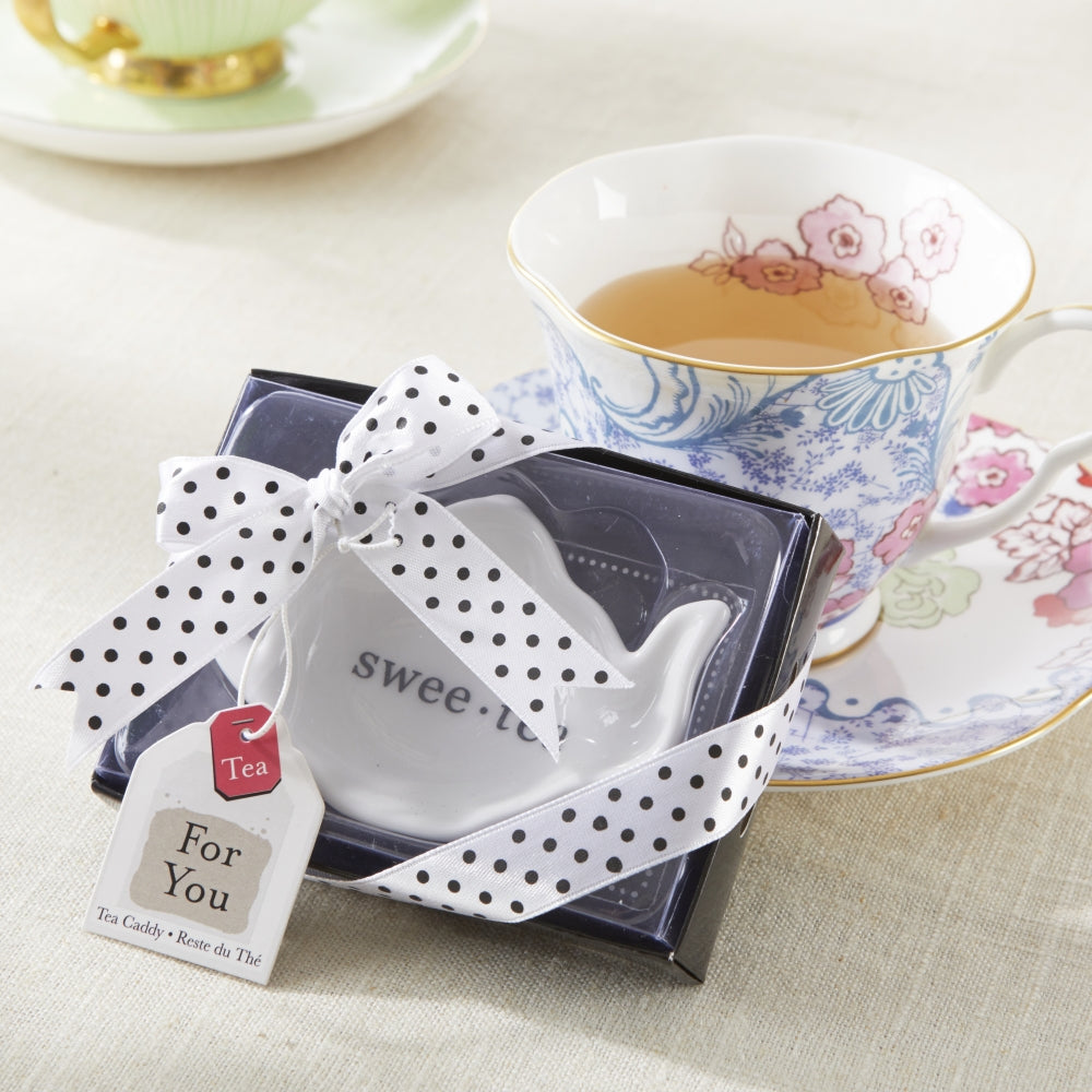 Swee-Tea Ceramic Tea-Bag Caddy in Black & White Serving-Tray Gift Box - Set of 4 Alternate Image 2, Kate Aspen | Tea-Bag Caddy