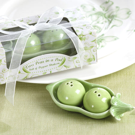 Two Peas in a Pod Ceramic Salt & Pepper Shakers (Set of 4) Main Image, Kate Aspen | Salt & Pepper Shakers