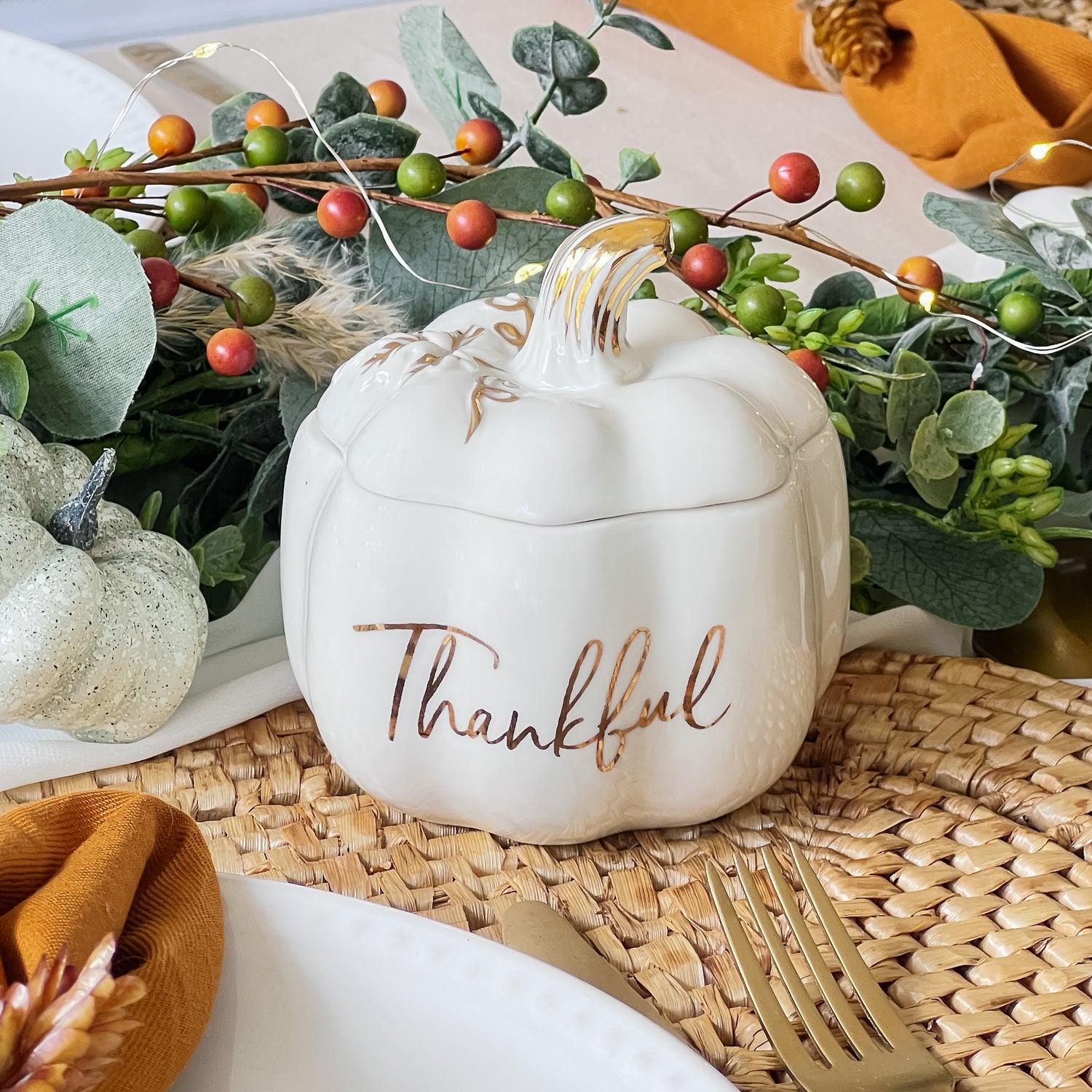 Thankful White Pumpkin Decorative Bowl | Kate Aspen